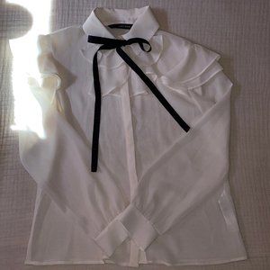Traditional Sheer Blouse with Ribbon Tie